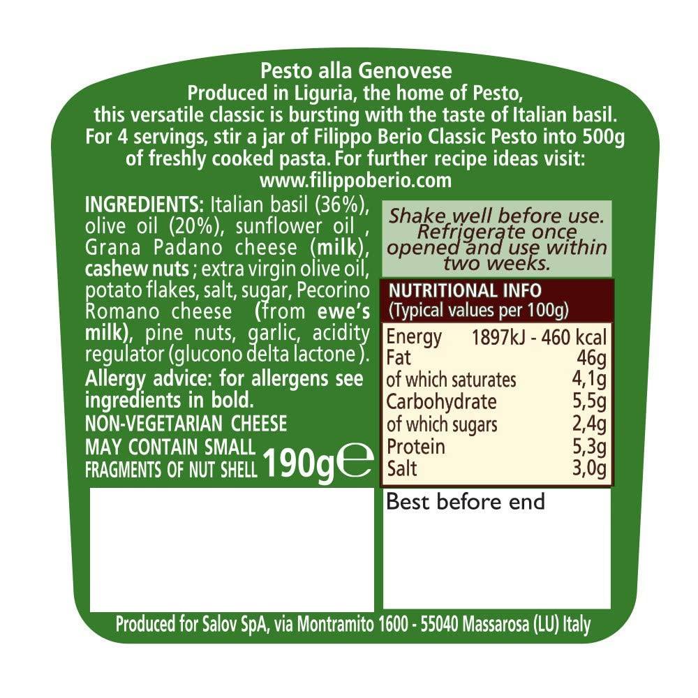 Filippo Berio Filippo Berio Classic Pesto, 6.7 oz / 190 g, 2 Pack, Green