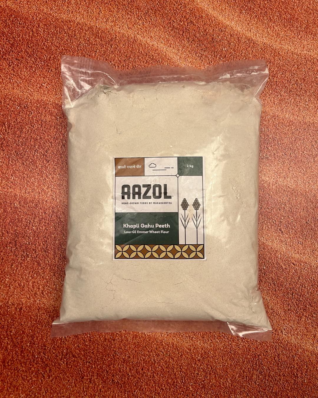 AAZOL Aazol Khapli Wheat Flour: Emmer Atta - 2kg | Low Glycemic-index | Keeps Blood Sugar in Control | Low Gluten | Good for Digestion