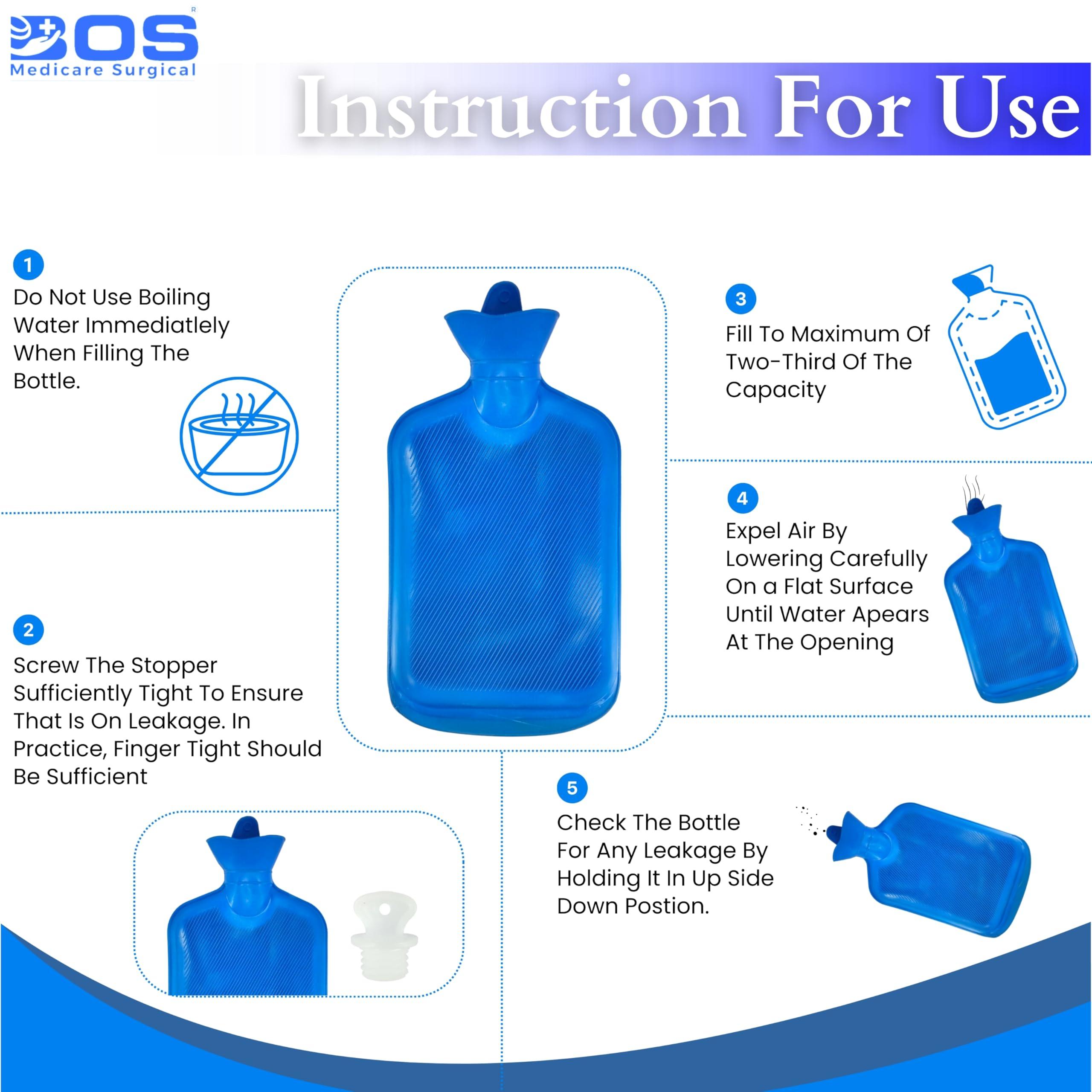 BOS MEDICARE SURGICAL Bos Medicare Surgical Hot Water Bag 2L Reusable Pain Relief, Sport Injuries Cramps & Relaxation for Aches Portable Fishtail Design Blue color