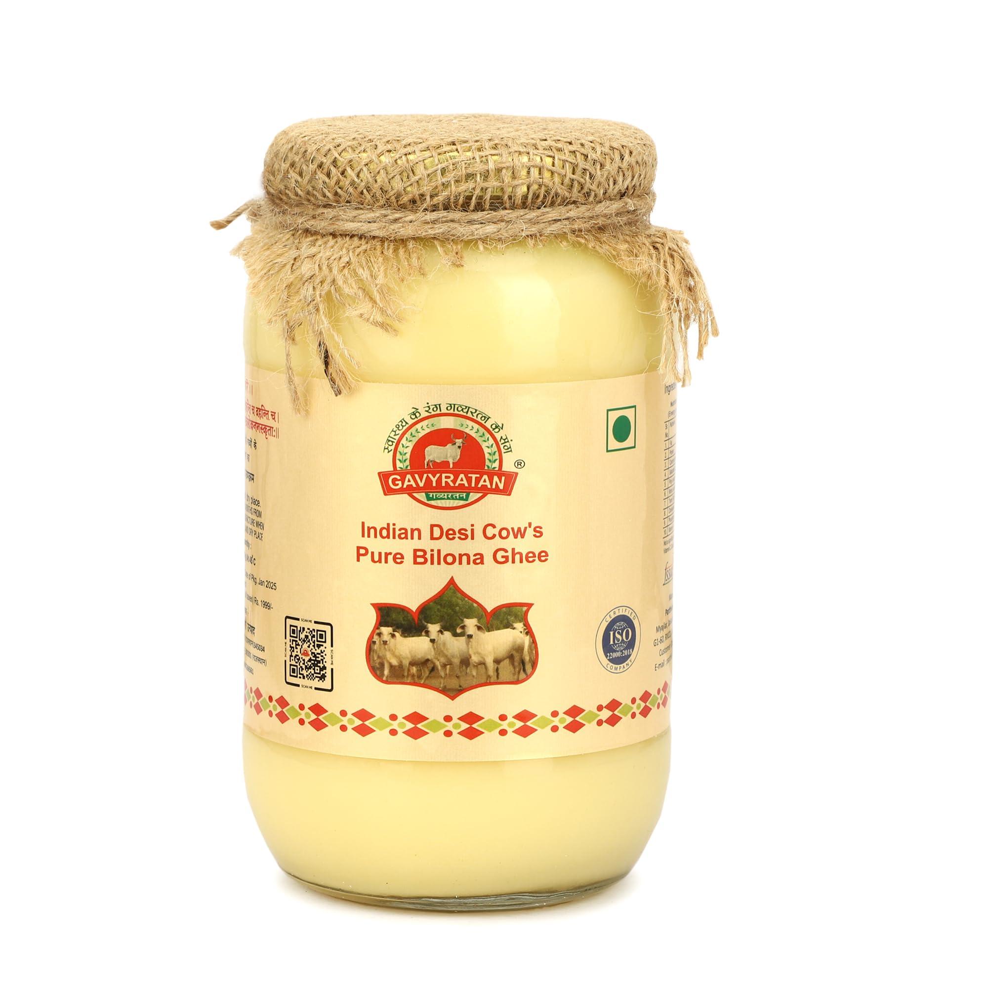 GAVYRATAN GAVYRATAN 100% Pure Tharparkar A2 Cow Ghee: Made Using Traditional Bilona Method in Glass Jar - Non GMO and Organic (Pack of 2)