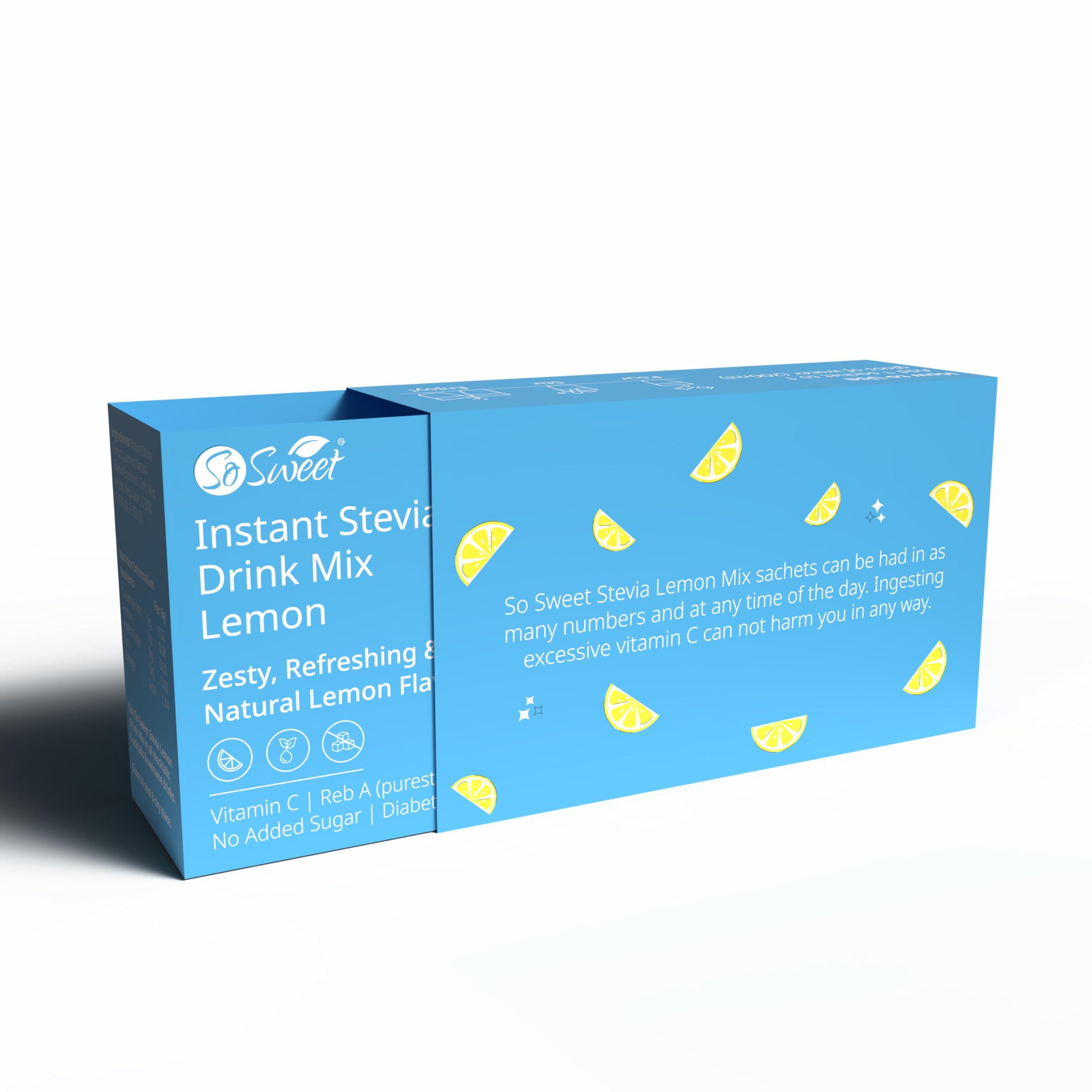 So sweet So Sweet Stevia Lemon Instant Drink Mix Sugar Free | Zero Calories| Enrich with Vitamin C | 12 Sachets
