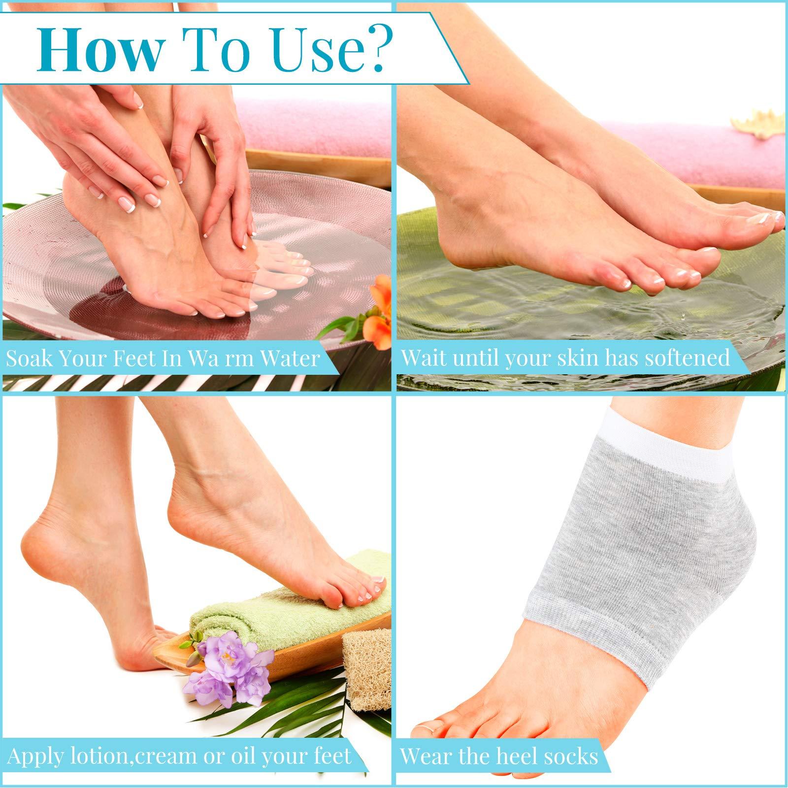 Geyoga Geyoga 2 Pairs Of Open-Toe Moisturising Gel Heel Socks, Spa Sock For Men Or Women Foot Care, Cracked Heels, Dry Feet, Foot Calluses, Dead Skin, Black, Grey