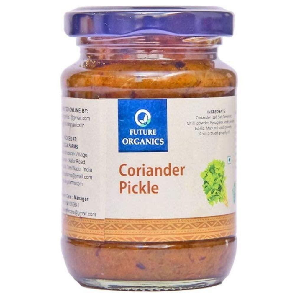 FUTURE ORGANICS Eat Oragnic! Be Organic!! Future Organics Premium Coriander Pickle - Pack of 2 (160 Grams Each) 100% Fresh Achar with Homemade Taste & Pure Natural Healthy Ingredients