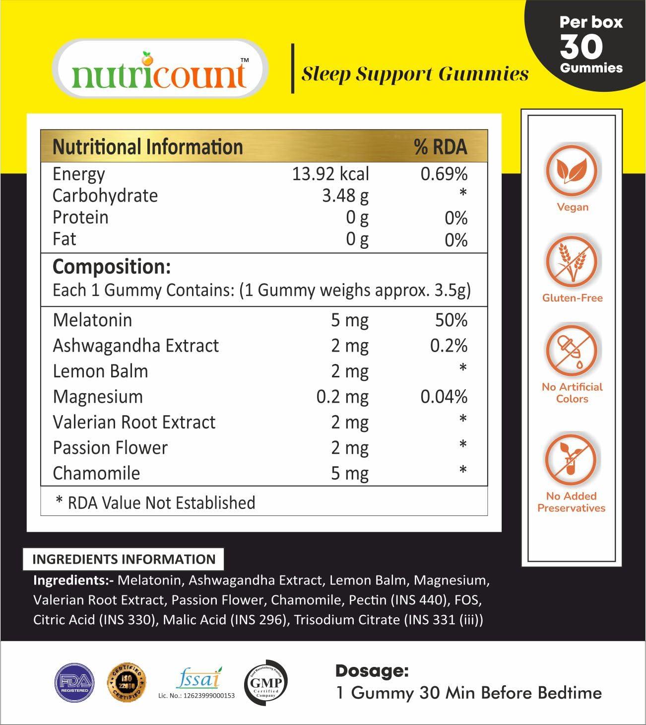 NUTRICOUNT NUTRICOUN T Good Sleep 30 Gummies Melatonin Ashwagandha, Chamomile extract & L-Theanine Support Blissful Sleep & Reduce Stress Natural Black Currant Flavoured 0 Added Sugar Pack-Of-1