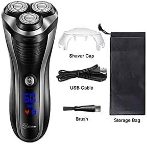 Hatteker Hatteker Men\'s USB Rechargeable Electric Cordless Rotary Wet and Dry Beard Pop-Trimmer, Black
