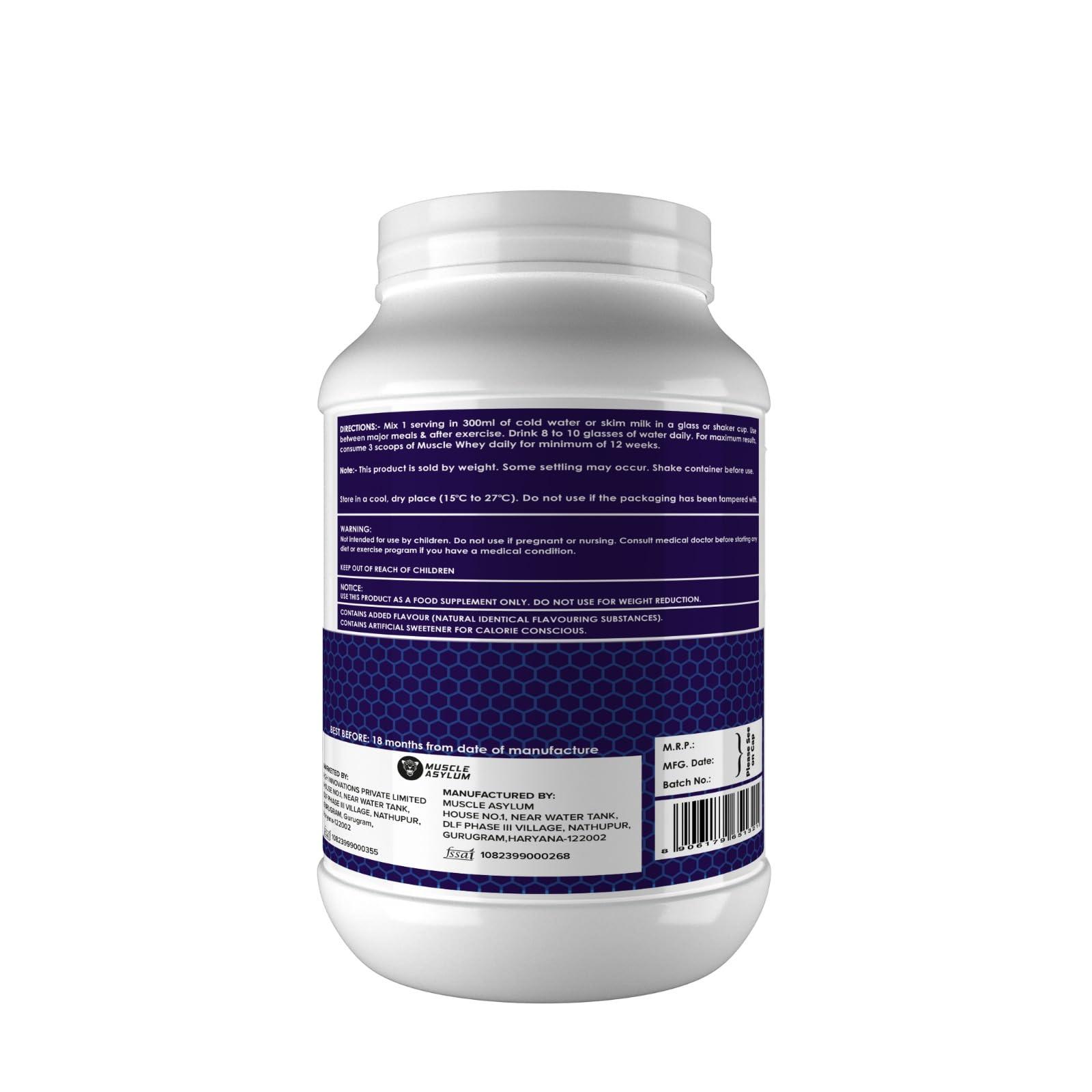 Muscle Asylum Muscle Asylum Premium Whey Protein l 1kg, 25 Servings l Cookie & Cream l With Genuine Lab Reports l Muscle Building & Recovery | Increased Muscle