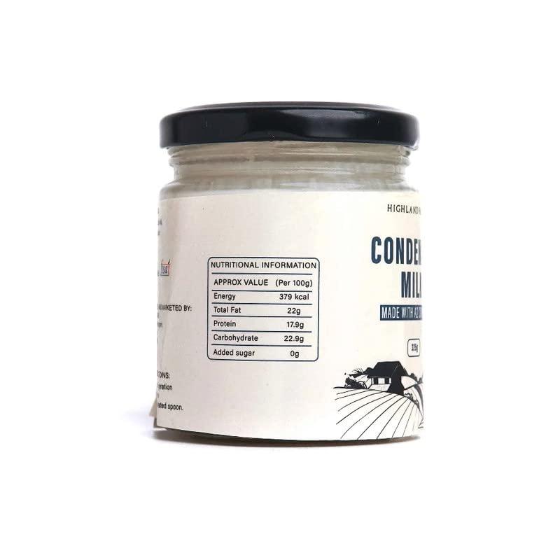 Highland Farms Highland Farms Condensed Milk | made with Free range A2 Milk | Omega-3 reduce the risk of heart disease & stroke | rich in protein, Vitamin A and Potassium | glass packaging | 325g