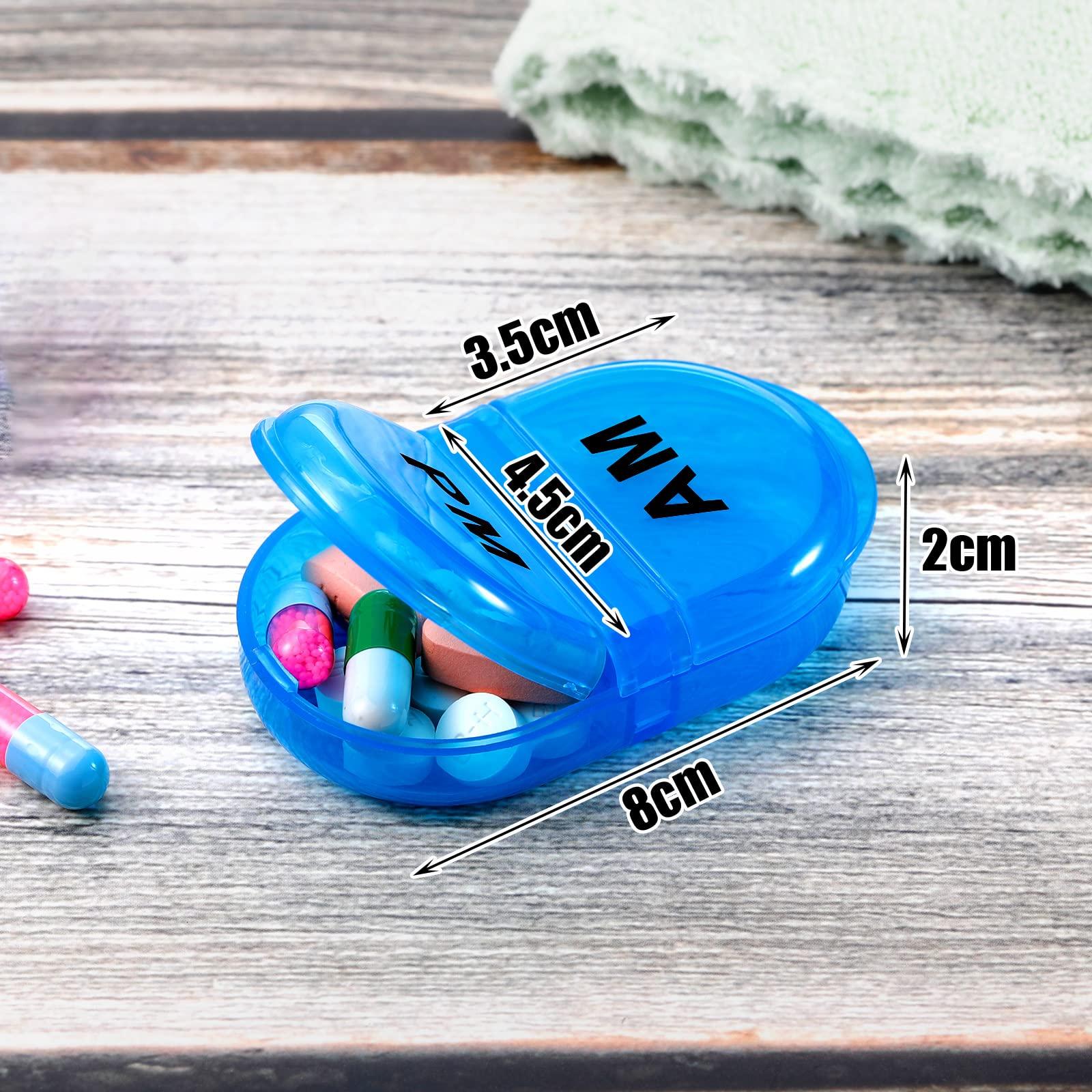Zubebe 6 Pack Pill Organizer Pocket Small Case Holder AM PM Pill Organizer Portable Two Compartment Pill Case Round Pill Container Travel 2 Times a Day for Vitamin Medication Supplement