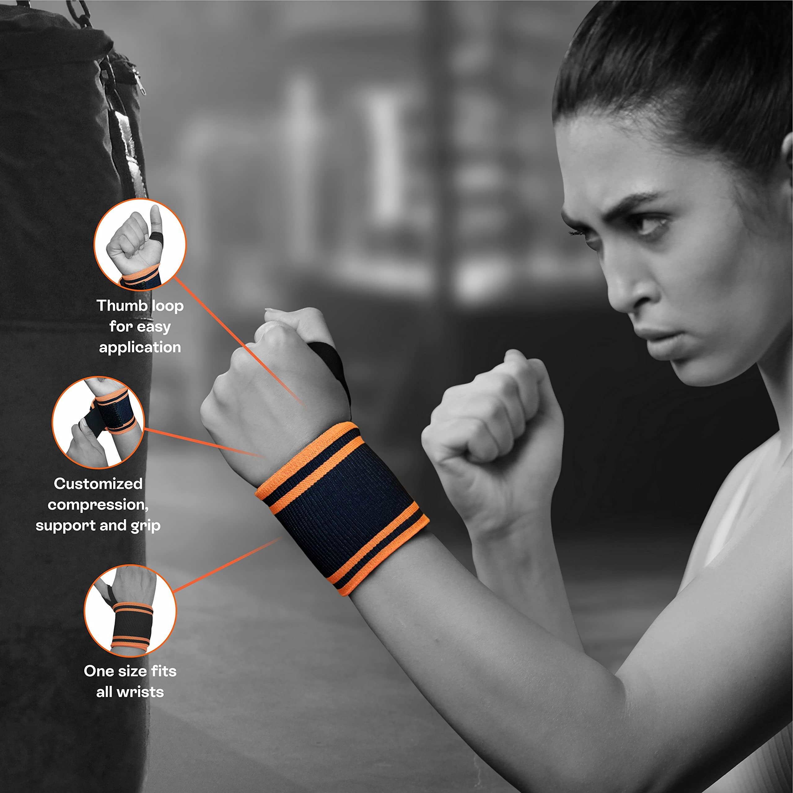TYNOR TYNOR Wrist Wrap With Thumb Loop, Black & Orange, Universal, Pack of 2