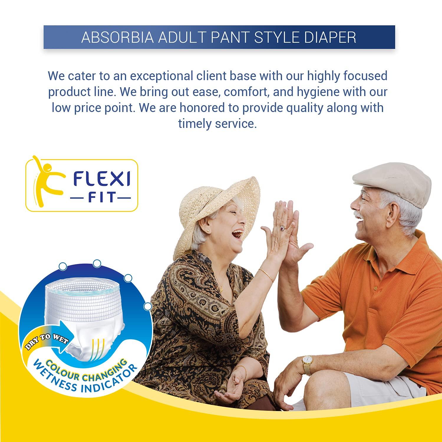 ABSORBIA absorbia Ultra Thin Adult Diaper Pant Extra Large Size | Waist Size 95-134 Cm (37-53 Incs) Size-Xl 10 Pant Diapers, 10 Count