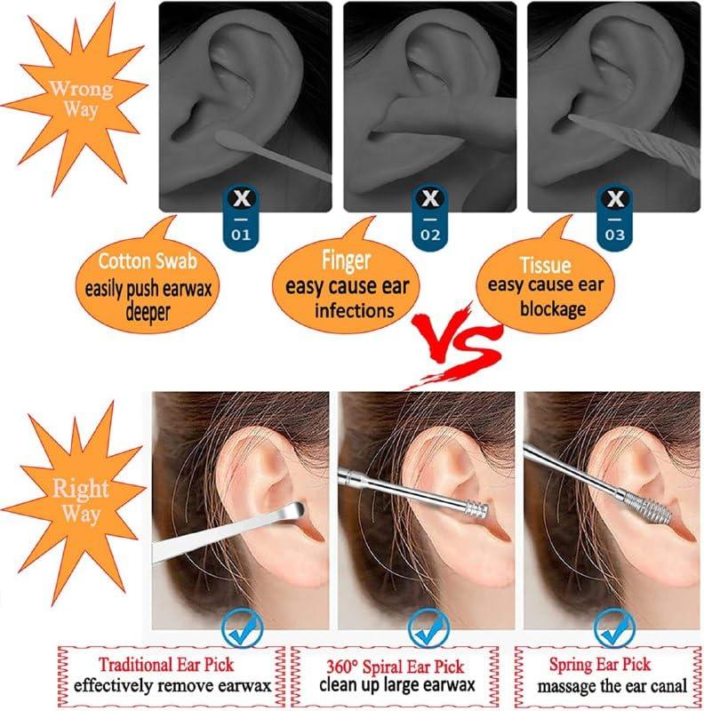 VIETNAM VIETNAM 6-in-1 Ear Wax Cleaner - Resuable Ear Cleaning Tools with Aluminum Tube - Ear Pick Wax Remover Tool Kit with Ear Curette Cleaner and Spring Ear Buds Cleaner Fit in Pocket Great for Traveling