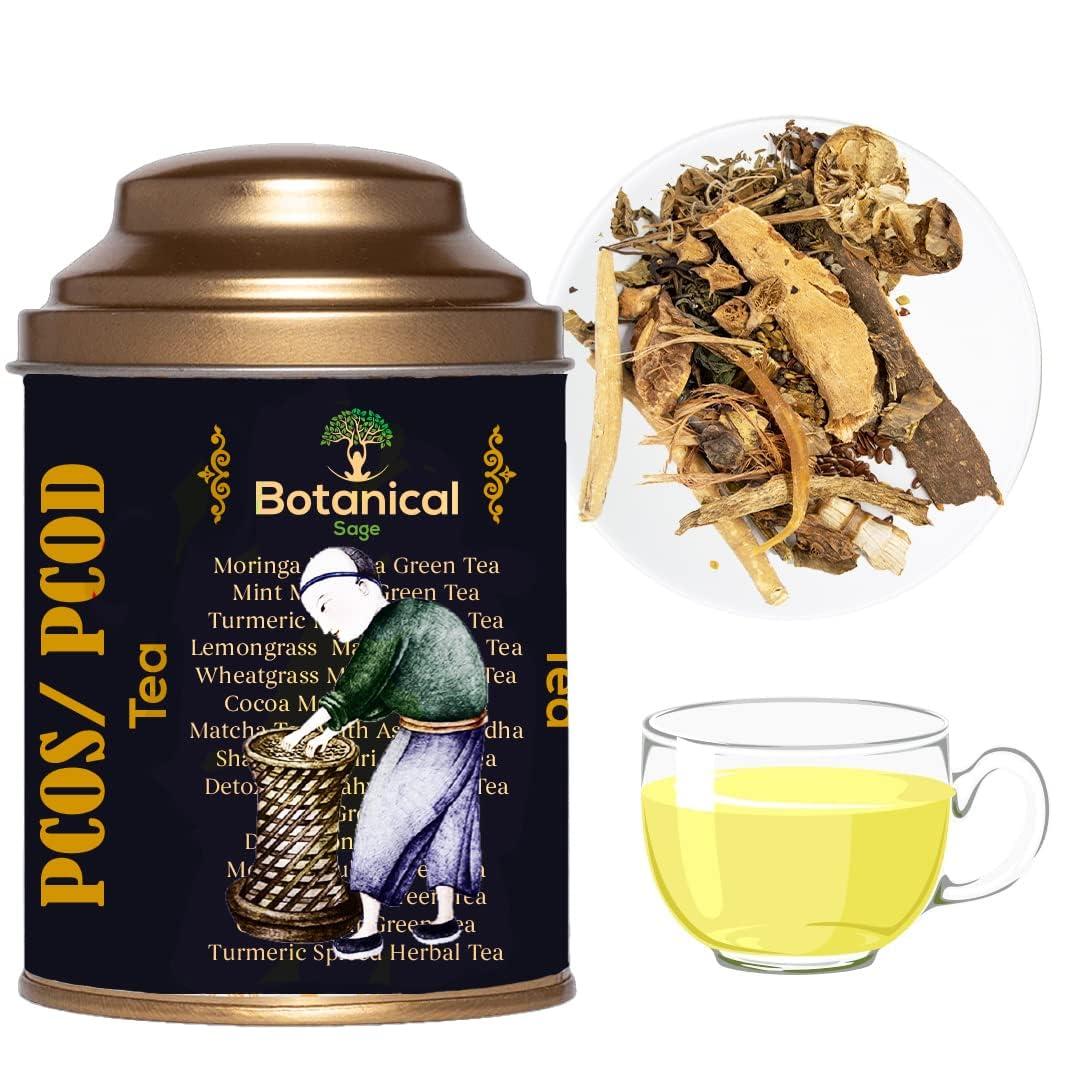Botanical Sage Botanical Sage- PCOS & PCOD Tea 30 Pyramid Tea Bags | 30 days pack With Goodness of St John wort, Raspberry leaves, Aloevera leaves etc | Helps with facial hair & acne due to hormonal imbalance