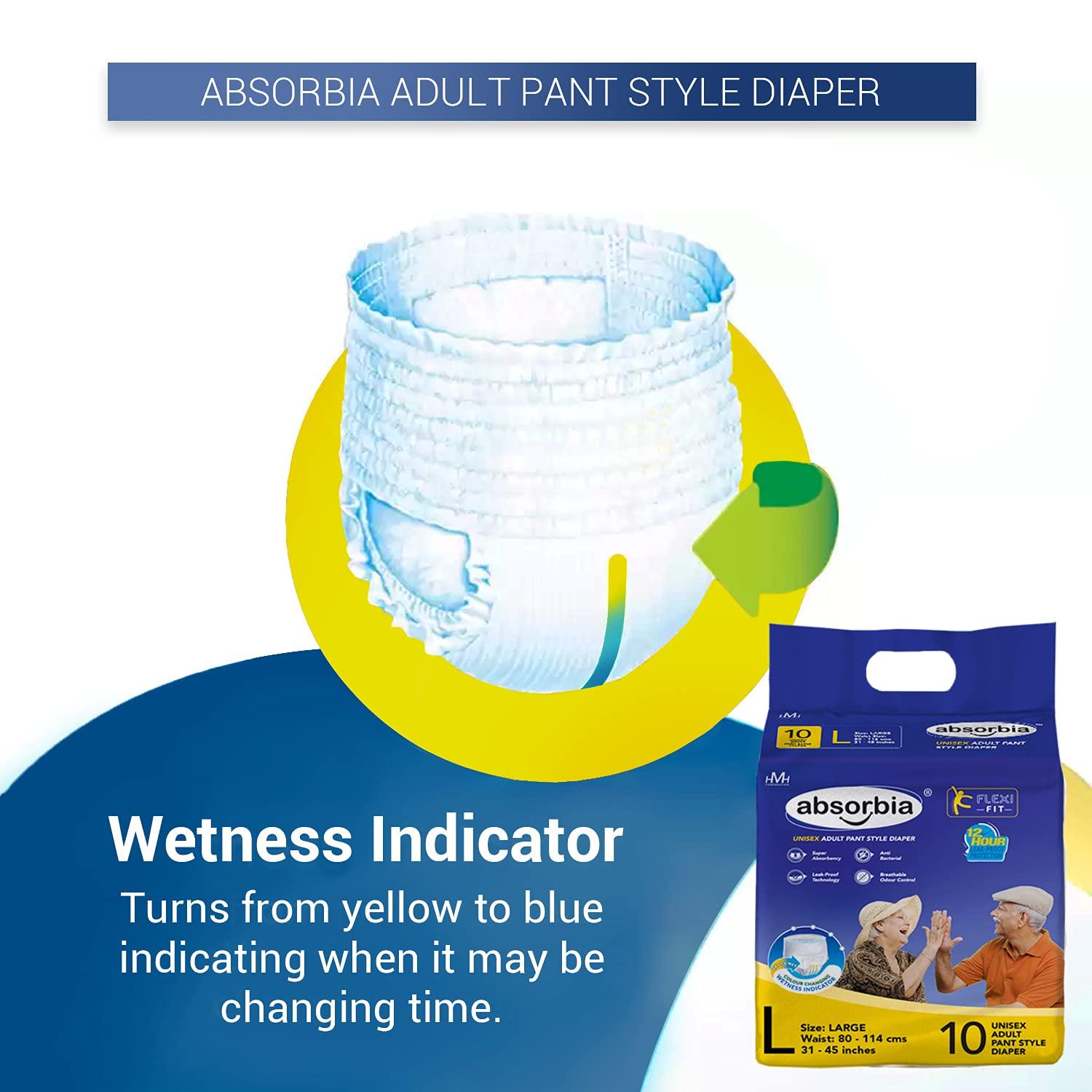 ABSORBIA absorbia Ultra Thin Adult Diaper Pant Large Size | Waist Size 80-114 CM (31-45 incs) Size-L 10 Pant Diapers