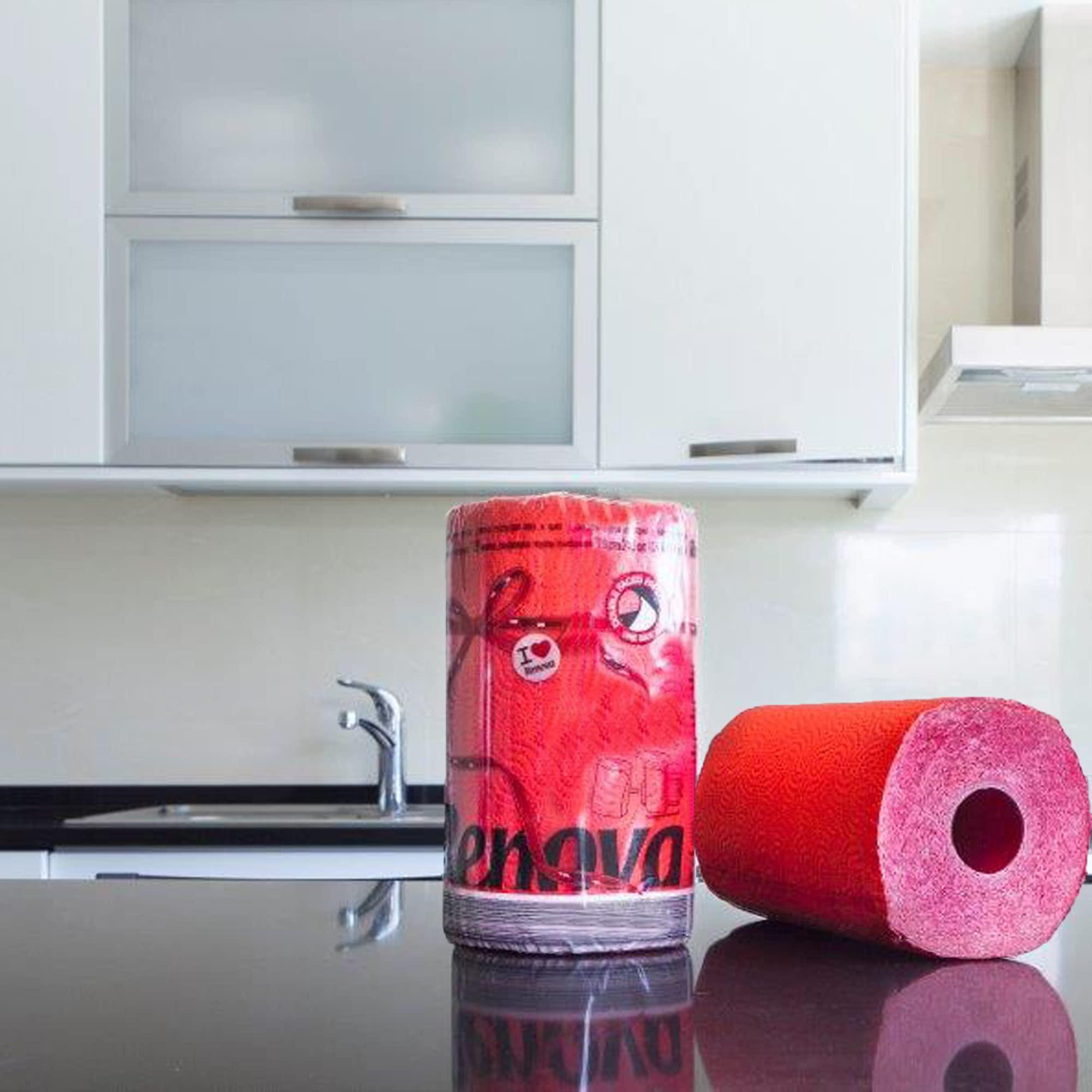 Renova Renova Paper Jumbo Kitchen Towel, 120 Pulls, 2-ply, Strong & Extra Absorbent, Red | 100% Virgin Pulp (1 Jumbo Roll is Equivalent to 3 Regular Rolls)