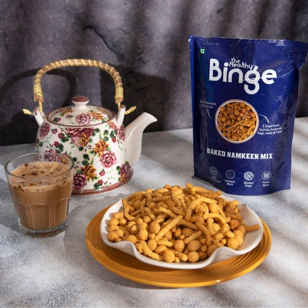 The Healthy Binge The Healthy Binge| Baked Namkeen Mix | Jowar, Ragi, Amaranth, Quinoa Healthy Snack| 0% Cholesterol| Pack of 28
