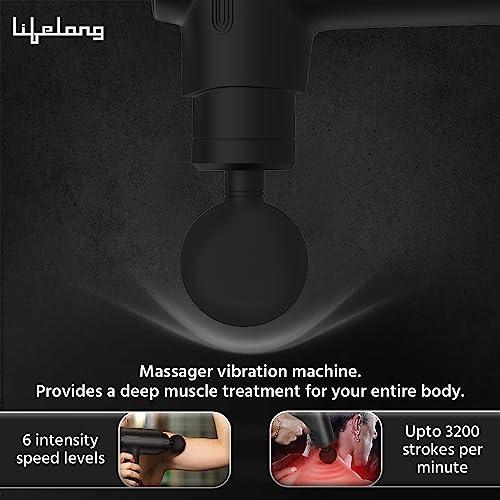 Lifelong Lifelong Gun Massager Machine for Pain Relief - Body, Neck, Shoulders, Back, Arms & Feet Massager - 6 Speed Settings -7 Heads Attachment (LLGM109, Black)