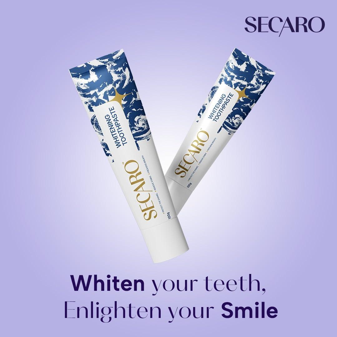 Secaro Secaro Teeth Whitening Toothpaste | Pack of 4 Toothpaste for Fresh Breath | Cleans and Remove the Yellow Stains from Teeth | Cool Blue Color Toothpaste for Teeth Sensitivity | 100gm Each
