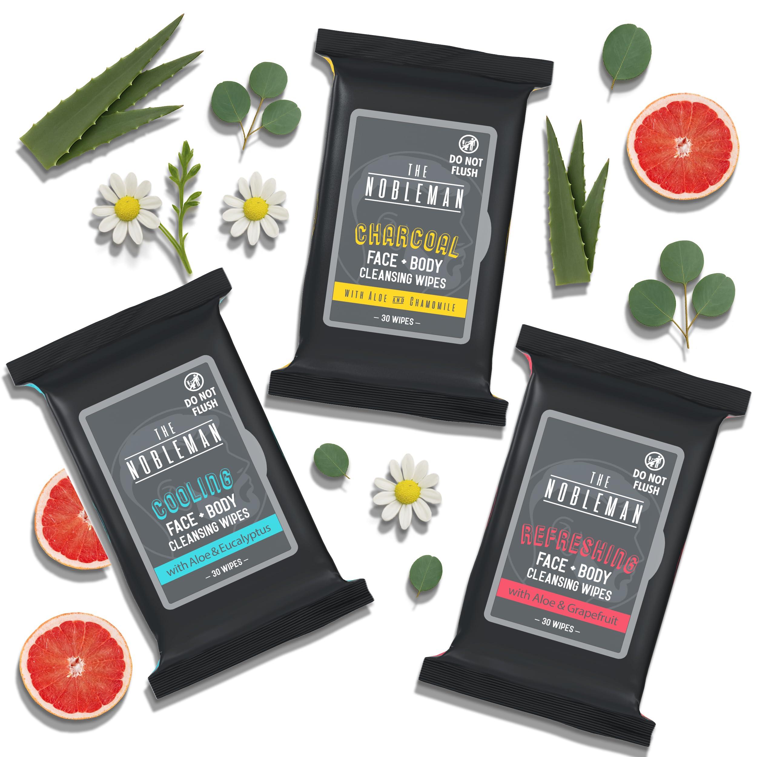 The Nobleman Men\'s Assorted Cleansing Wipes- Cooling/Charcoal/Refreshing - 3 Pack ( 90ct )