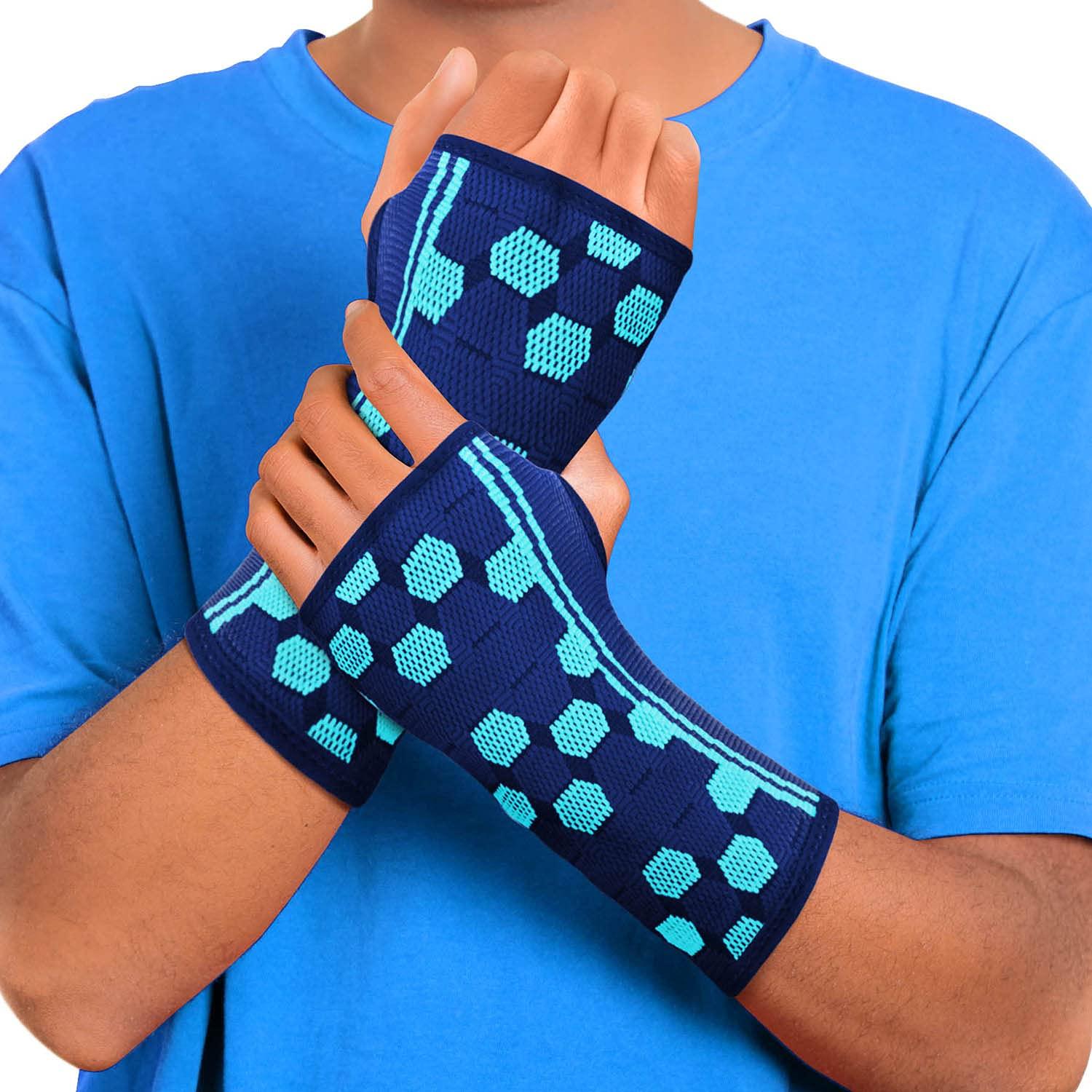 Sparthos Sparthos Wrist Support Sleeves (Pair) - Medical Compression for Carpal Tunnel and Wrist Pain Relief - Wrist Brace for Men and Women (X-Large, Cobalt Blue)