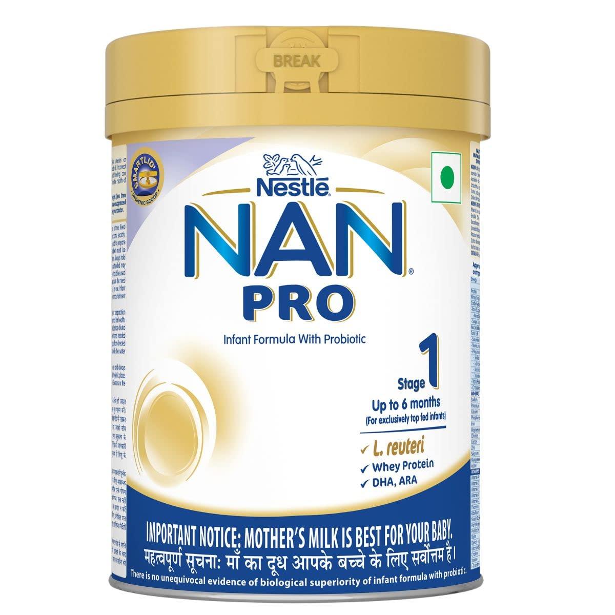 NAN Nestl Nan Pro 1 Infant Formula Powder (Upto 6 Months), Stage 1-400G Tin Pack & Nestle NAN PRO 2 Follow-up Formula Powder - After 6 months, Stage 2, 400g Bag-In-Box Pack