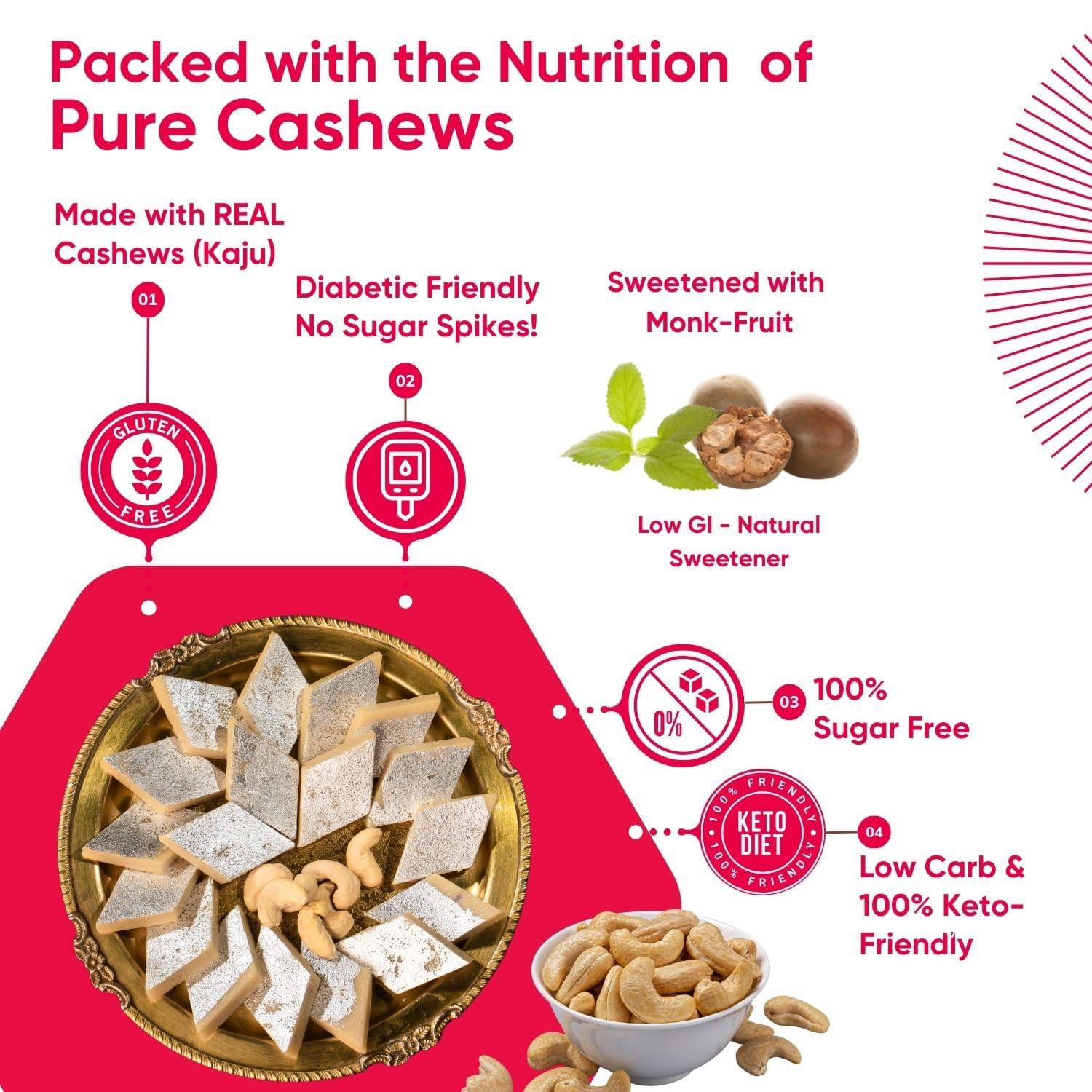 Artinci Artinci Sugar Free Kaju Katli | As Seen on Shark Tank India | Keto Diabetic Friendly with High Protein & Fibre Barfi | Low Carb | Healthy Indian Sweets | Pure Cashew | Festive Gifting | (200g X 2)