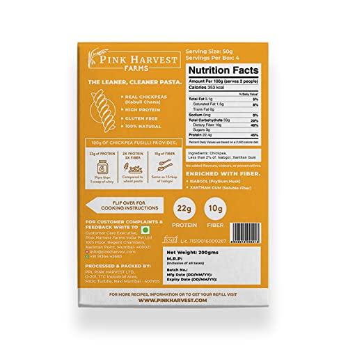 Pink Harvest Farms Pink Harvest Farms Chickpea Pasta | No Rice - No Maida | Vegan | Gluten Free | High Protein | (Chickpea Fusilli Pasta, 200 g (Pack of 2))
