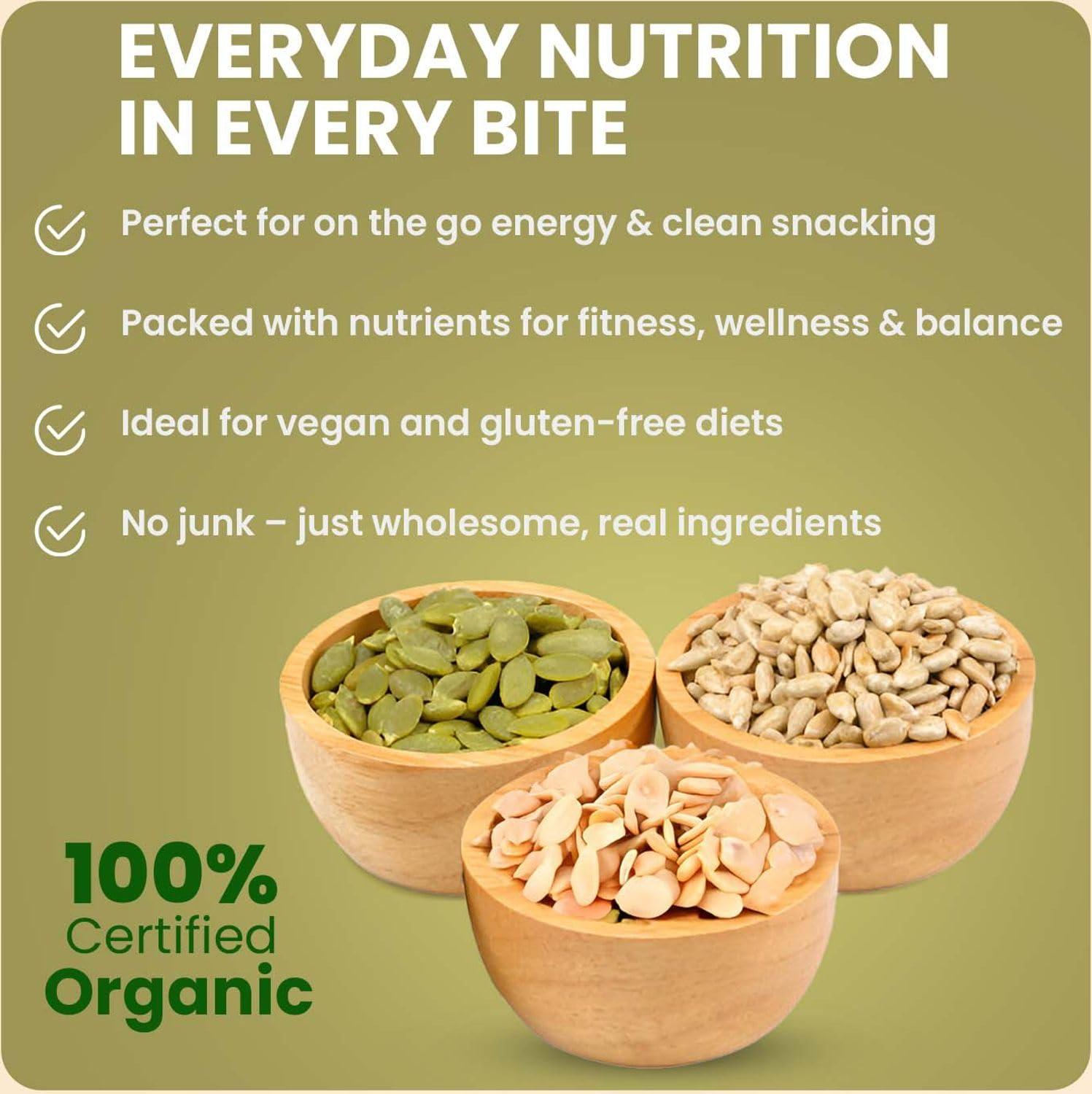 Pure Tree Pure Tree Certified Organic Pumpkin Seeds, Sunflower Seeds, Watermelon Seeds | 75 g Each | Glass Jar | Surajmukhi ke beej, Magaj Seeds, Kaddu Ke Beej, Mix Seeds For Eating | Raw Healthy Seeds Combo Pack