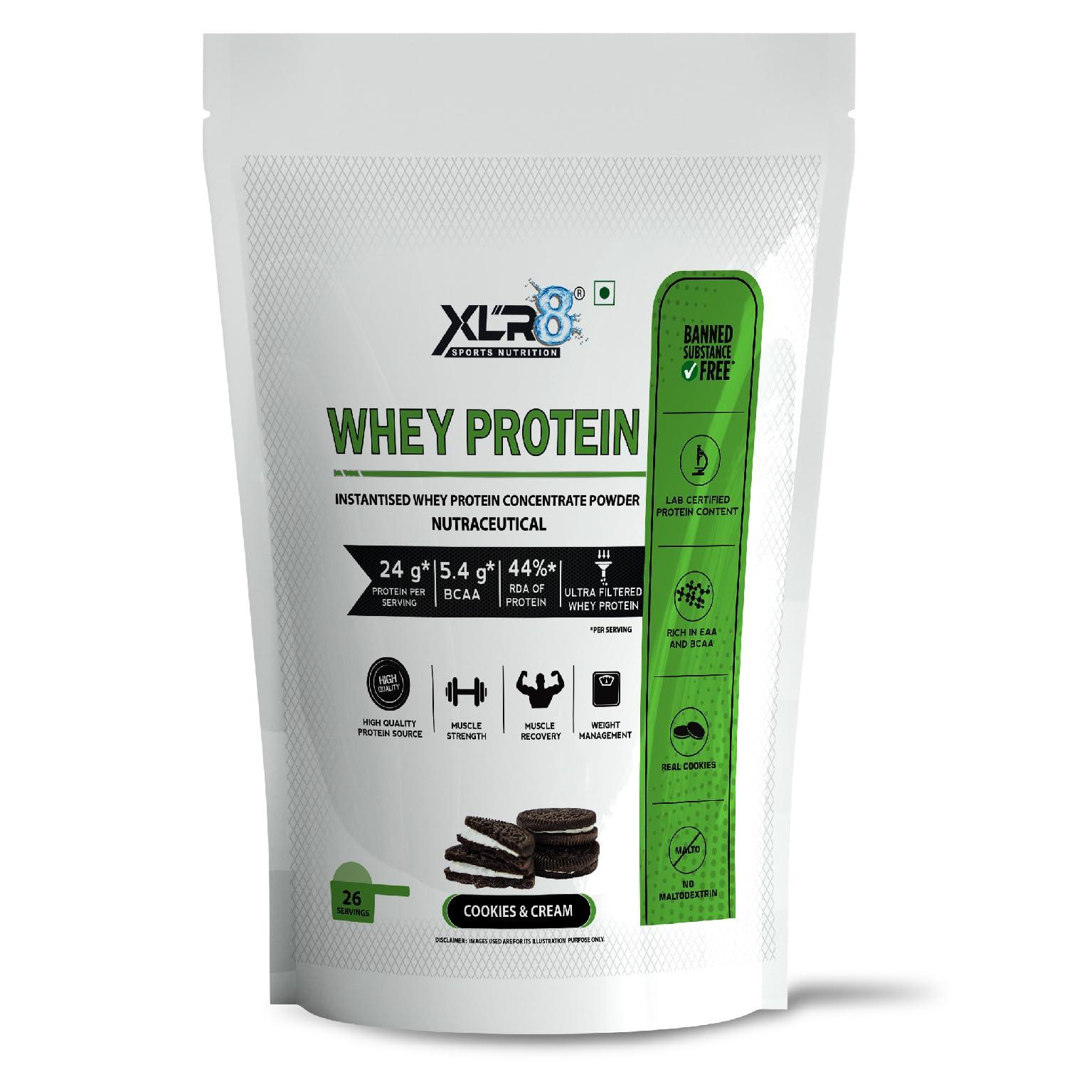 XLR8 XLR8 Whey Protein Powder with 24 g Protein Content & 5.4 g BCAA (907 g (Pack of 1), Cookies & Cream)