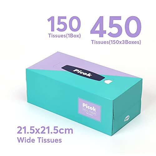 Picok Picok Silky Soft Facial Tissues (150 X 3box), Silky Touch,100% Natural Virgin Pulp, Made in Korea