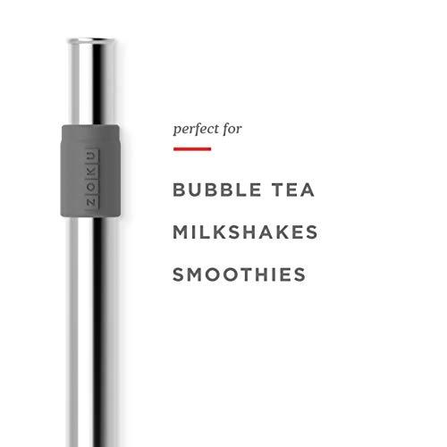 Zoku ZOKU - Jumbo Pocket straw with Case For \"thinKitchen\": , for Travel, Work and On the Go, Collapsible Stainless Steel Metal Straw with Silicone Mouthpiece, Ideal for Key Chains, Pockets, Purses and More (Charcoal Pocket Straw)