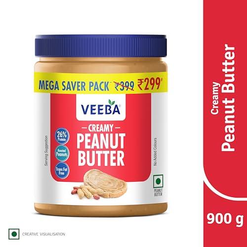 VEEBA Veeba Creamy Peanut Butter| High Protein | Naturally Gluten Free | Vegan | Trans Fat Free | No Added Preservatives | No Added Colour & Flavour | Non GMO | 925g