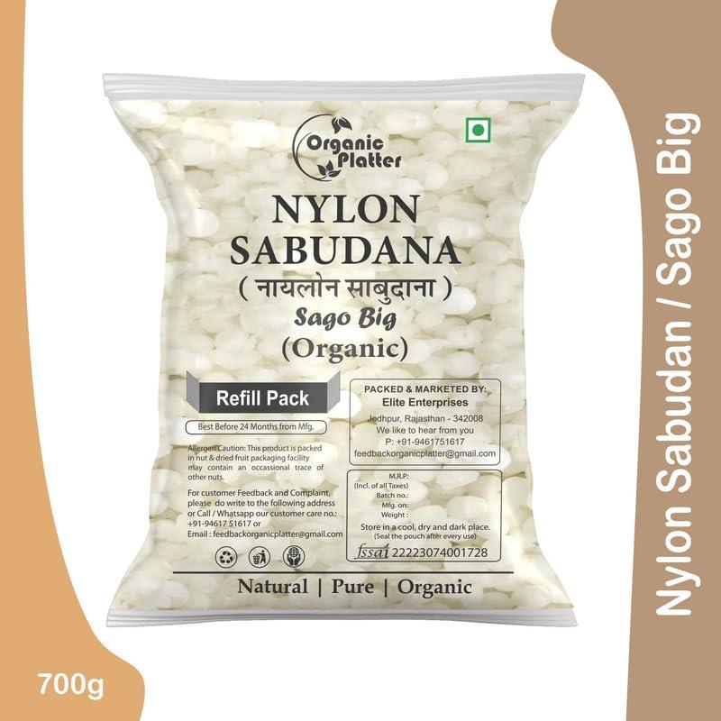 Organic Platter Nylon Sabudana Big, Nylon Sago,Nylon Crystal (Sago), Javvarisi/Tapioca pearls (Refill) (1800)