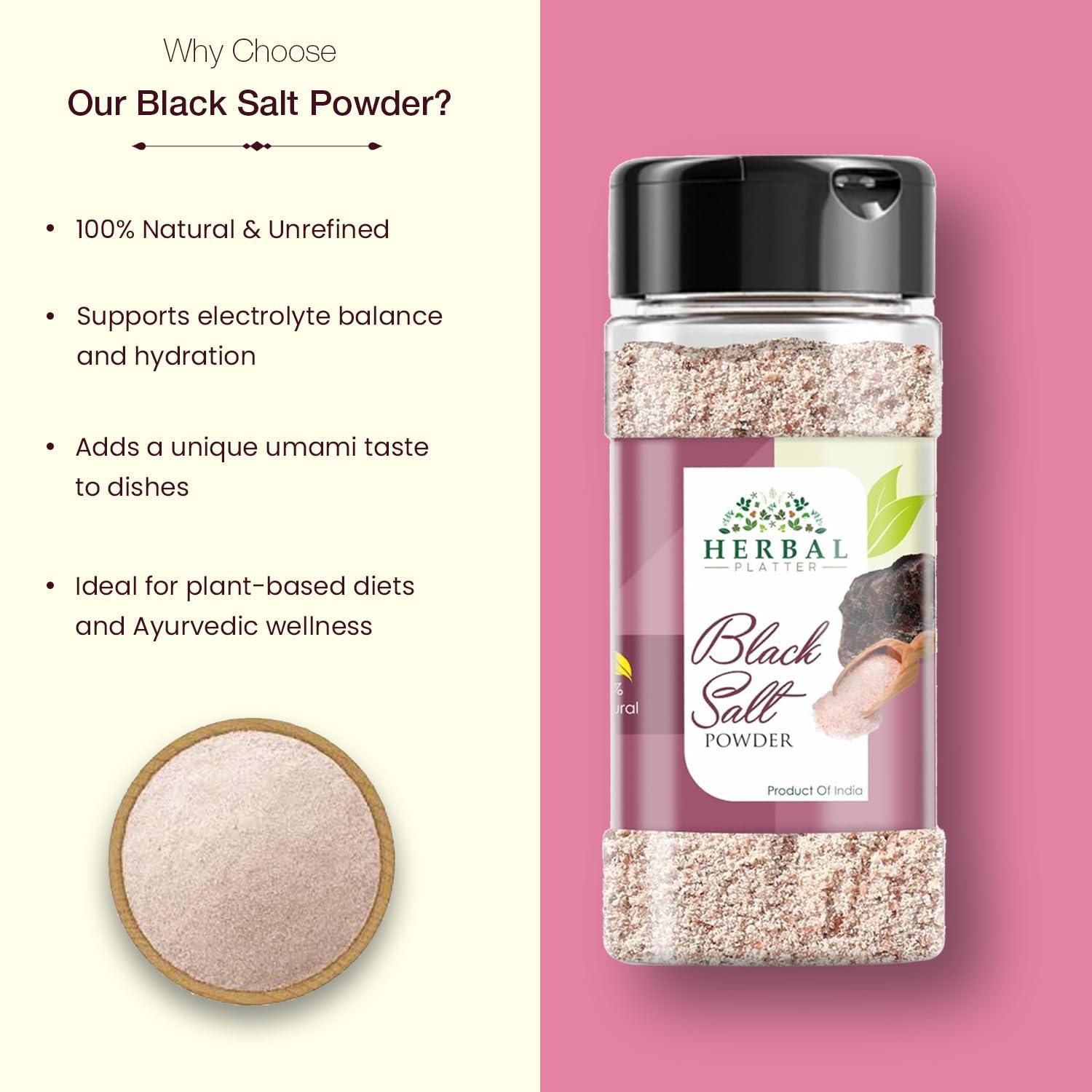 Herbal Platter Herbal Platter Himalayan Black Salt (Kala Namak) 100% Pure & Natural Rock Salt 100g Spice Jars with Sprinkler