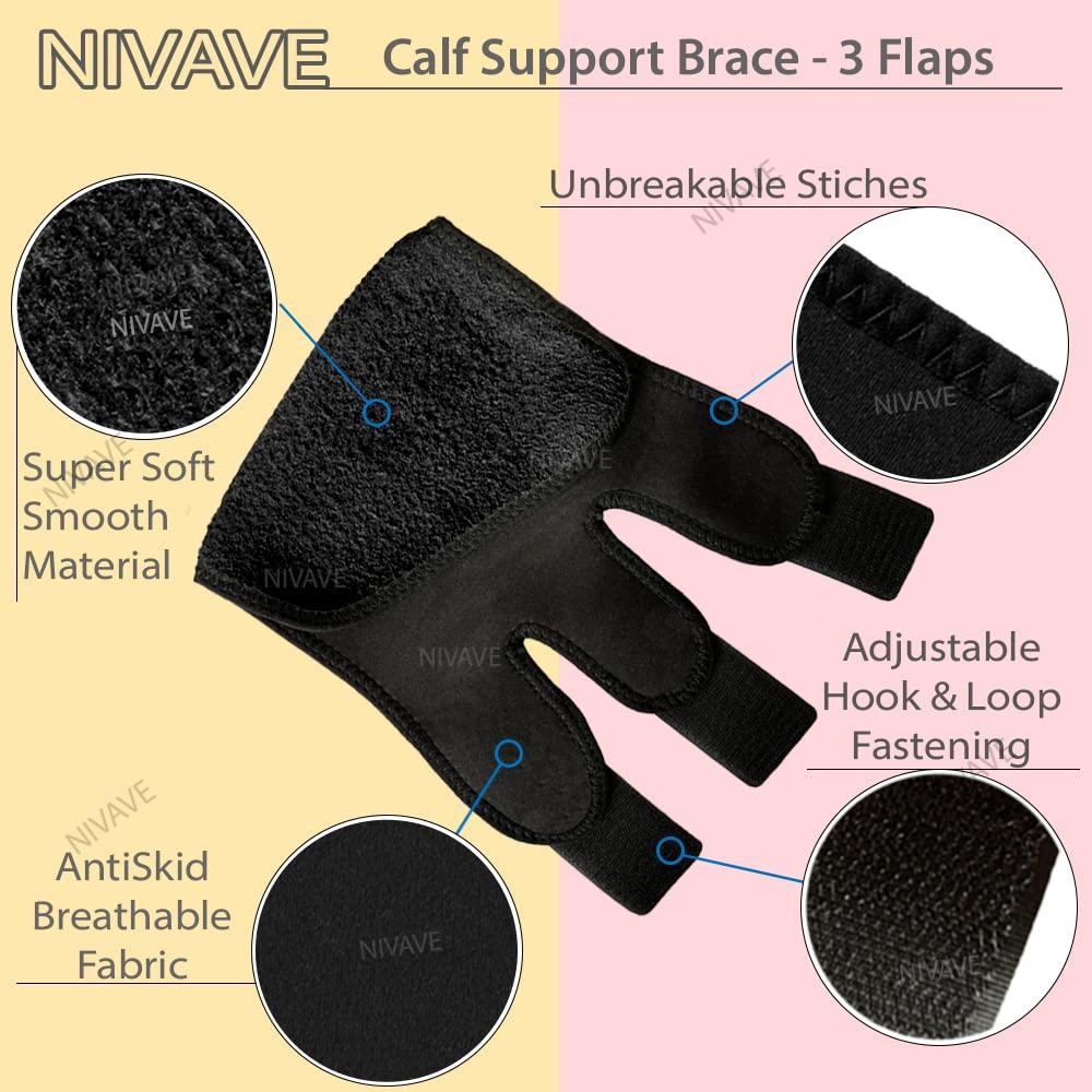 Nivave Nivave Calf Support Brace, Shin Splint Compression, Lower Leg Wrap Support for Torn Calf Muscle, Strain, Sprain, Pain Relief, Tennis Leg (20 inches stretchable, Unisex, Pair, Universal, Black, 2)