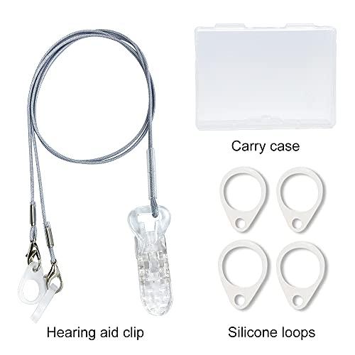 Anico BTE Hearing Aid Clips Otoclip for Adults and Kids with 7mm 9mm 11mm Silicone Loops for BTE Hearing aids and Anti Lost Lanyard Cord and Carry case (Gray)