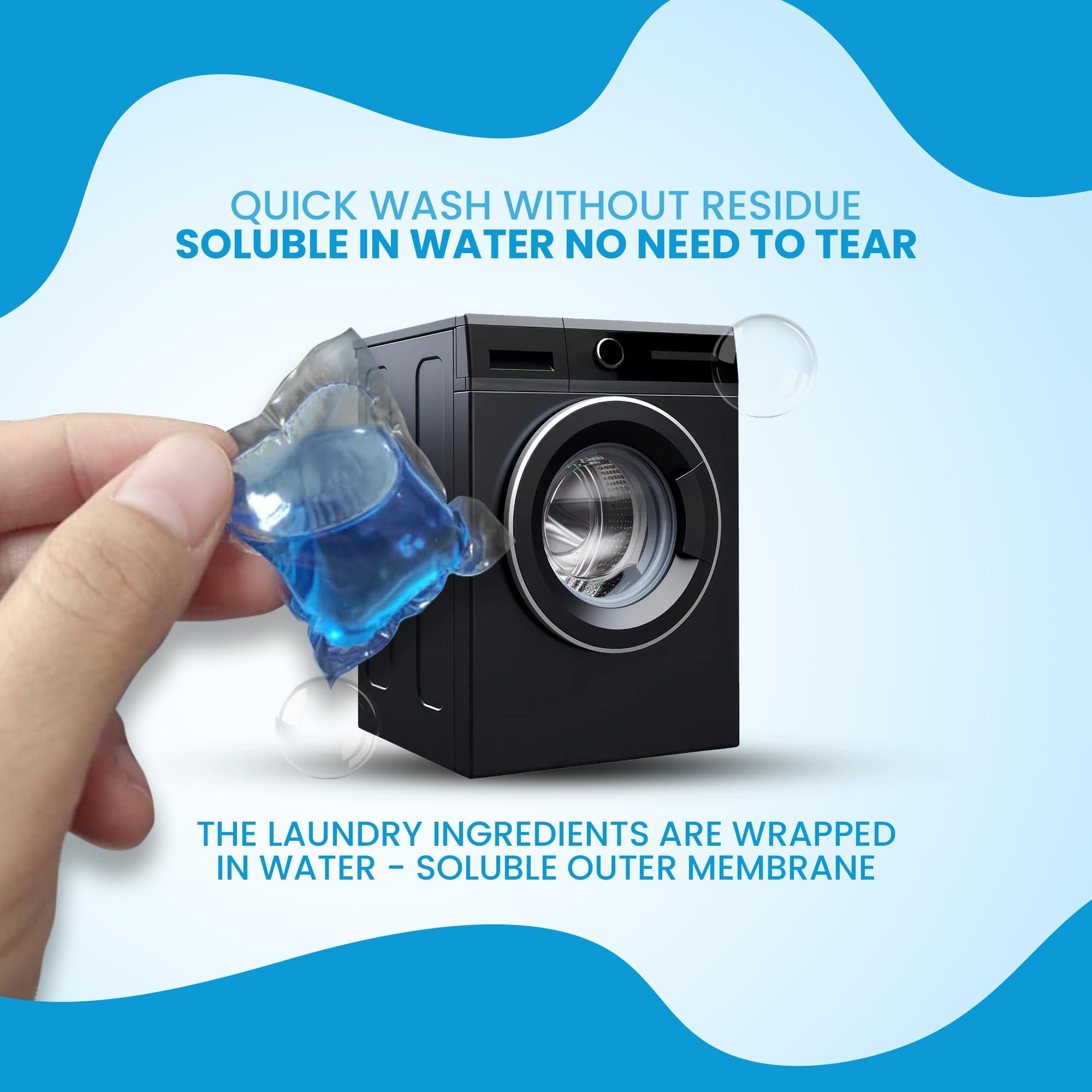 Quick Wash Quick Wash Ultra Clean Laundry Pods - 60 Count | Stretchable Liquid Detergent, 8x Cleaning Power, Eco-Friendly, 99% Germ-Free | Easy Use for All Fabrics