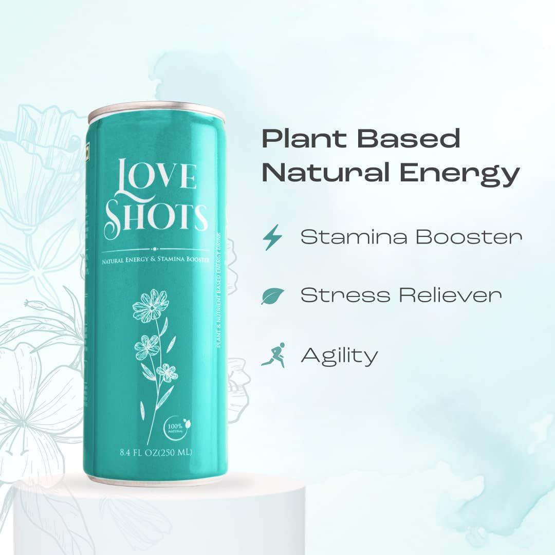 LOVE SHOTS Love Shots Energy Drink, Natural Vitamin C, Potassium, Iron, and Manganese Plant Based (B2, B3, B5, B6, and B12) | Energizing Beverage|Lemon Grass,250 ml (12 Pack Non caffeinated Natural Tuermeric Based)