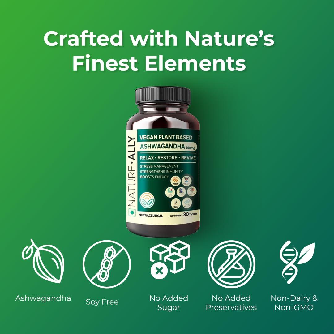 Nature Ally NatureAlly Ashwagandha (500 mg) | Extra Strength Natural Formulation | Support strength & energy | Withania Somnifera Extract - 30 Vegetarian Tablets, (Pack of 1)