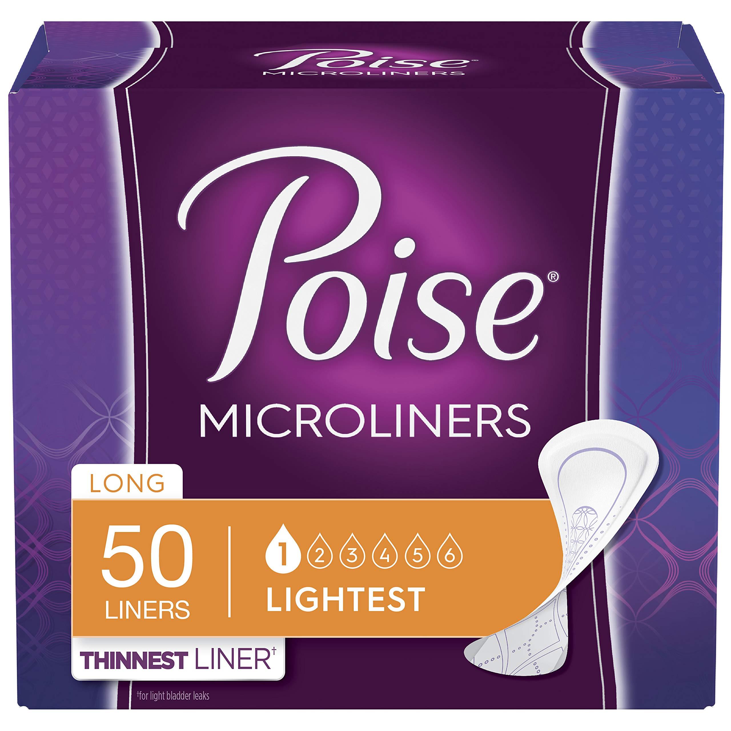 Poise Poise Daily Microliners, Incontinence Panty Liners, Lightest Absorbency, Long, 50 Count