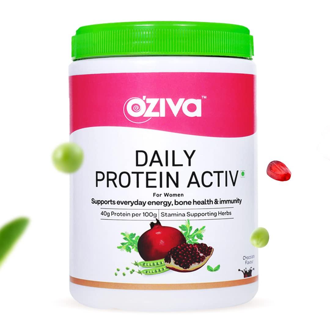 OZiva OZiva Daily Protein Activ for Women | Best Protein Powder for Women with 120g Protein, Probiotics, Shatavari for Increased Energy Levels, Bone Health and Hormonal Balance 300g (Chocolate, Pack 1)