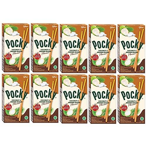 Glico Glico Pocky Coconut & Brown Sugar Flavour Biscuit Sticks, 37 g, 10 Pack, Brown & White