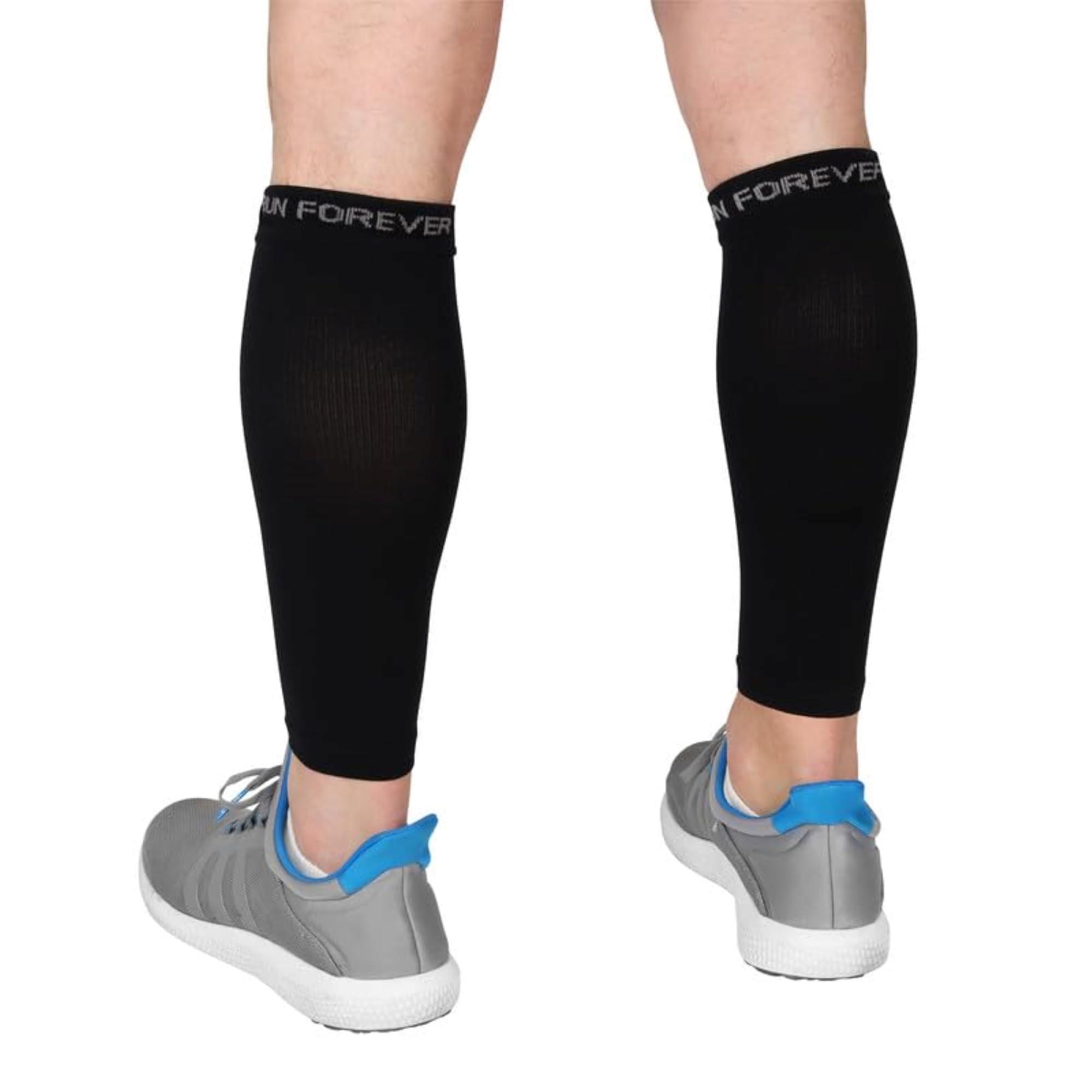 Run Forever Sports Run Forever Sports Leg Calf Compression Socks for Runners, Shin Splint, Varicose Vein & Calf Pain Relief , Cycling, Maternity, Nurses (Black, Large)