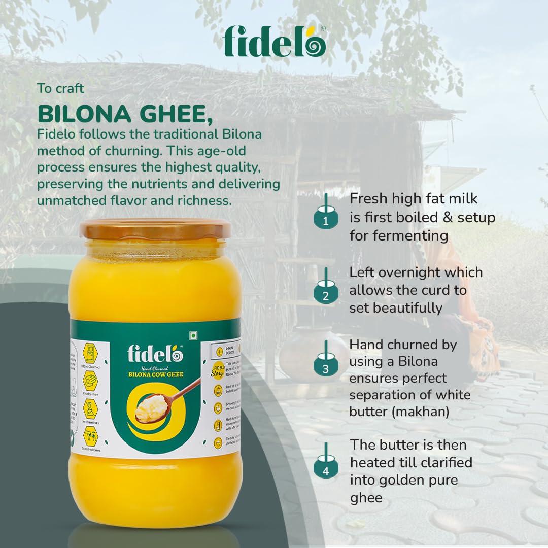 Fidelo Fidelo Bilona cow ghee| 1 litre| 100% pure & natural|chemical free | direct manufacturer | vedic bilona method|curd churned|small batch|sustainable packaging|