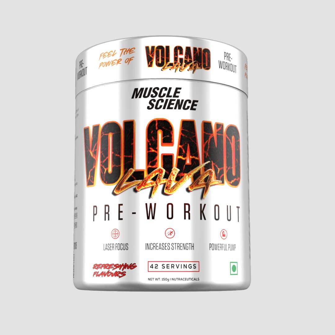 MUSCLE SCIENCE Muscle Science Volcano 42 Serv. Pre Workout, 1900 mg Beta Alanine for Endurance, 850mg Pump Matrix, 100mg Caffeine and 70 mg L- Tyrosine for Energy & Focus. (Mango)