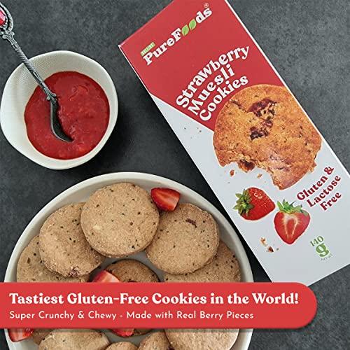 ROLLINS PureFoods PureFoods Strawberry Muesli Cookies | 100% Natural & Healthy | Gluten Free Protein Breakfast | Pack Of 1, 140g