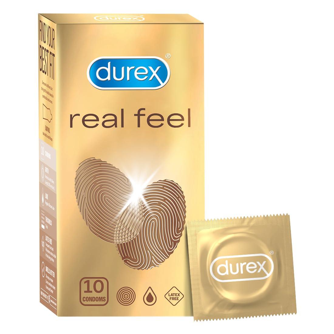 Durex Durex Real Feel Condoms for Men - 10 Count| For Real Skin on Skin Feeling| Latex Free & Durex Play Cherry 50 ml COMBO