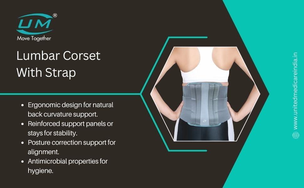 UM UM Polyester Lumbar Corset With Strap | Back Pain Relief Belt | Lower Back Brace Support | Support Belts | Contoured Lumbar Support | Dual Adjustable Straps | For Men and Women | S