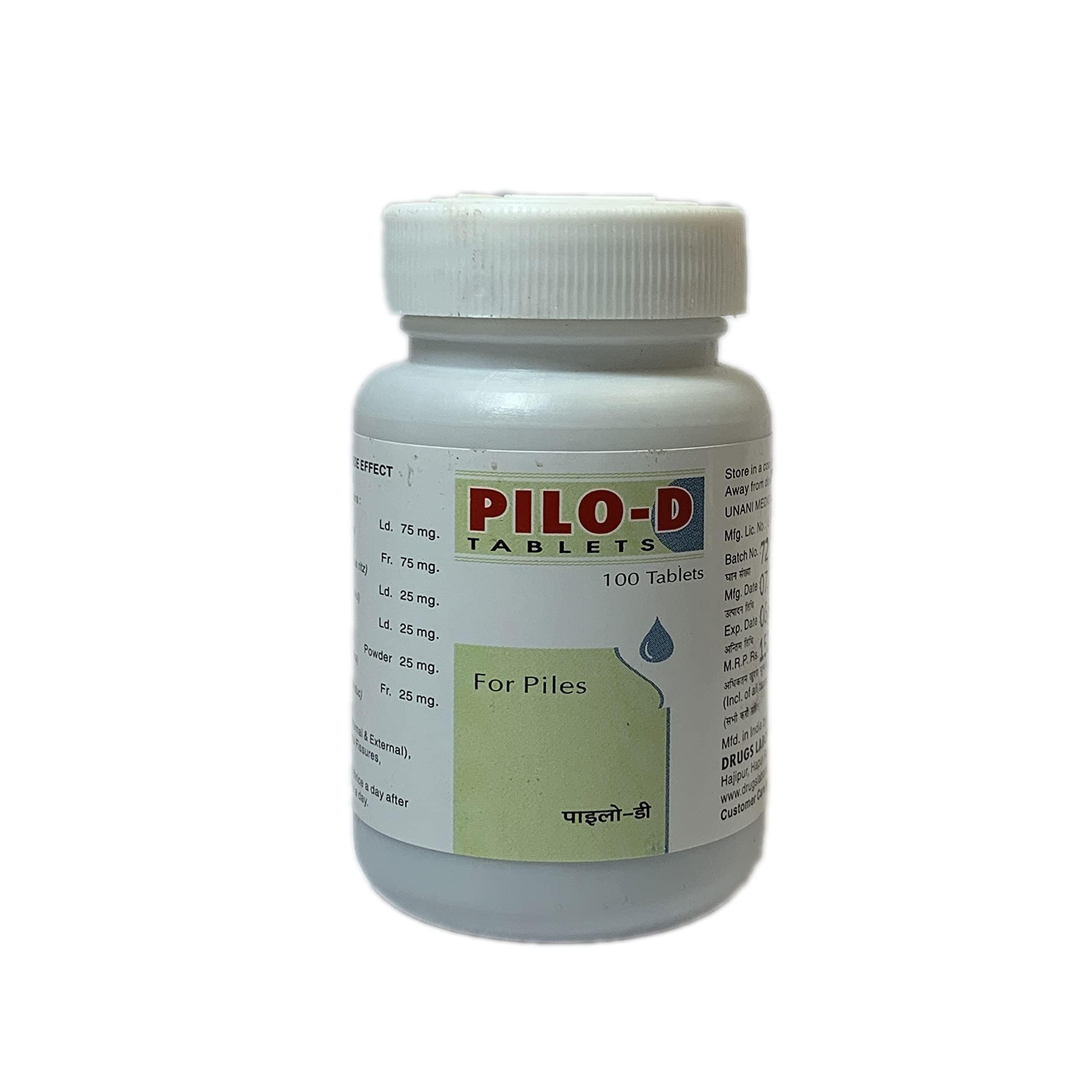 Drugs Laboratories Drugs Lab PILO-D Piles Relief - 100 Tablets