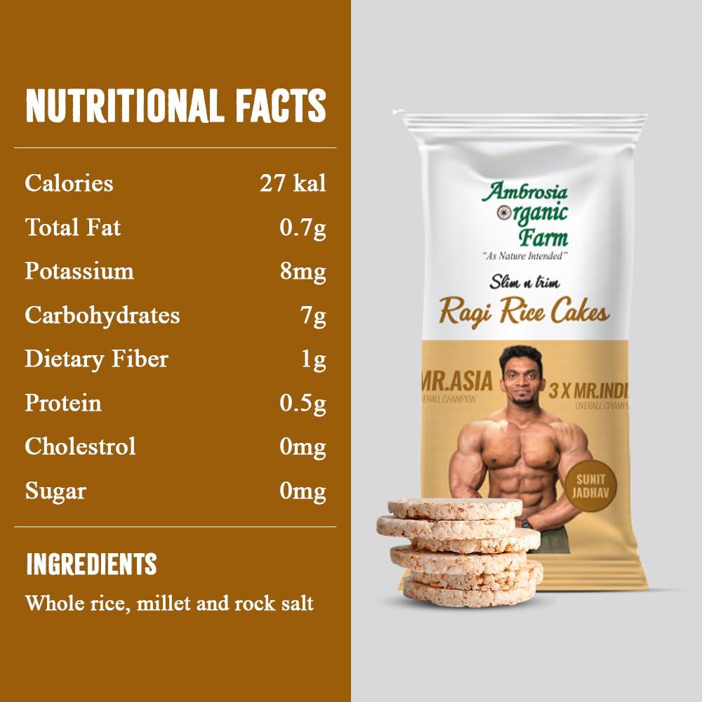 Ambrosia Organic Farm Ambrosia Organic Farm Ragi Rice Cakes, No Fat, No Cholesterol, Gluten Free, Lightly Salted| Tteokbokki the Korean Brown breadsticks|Try With Crunchy Peanut Butter| Gym Edition| 150gm (Pack of 1)