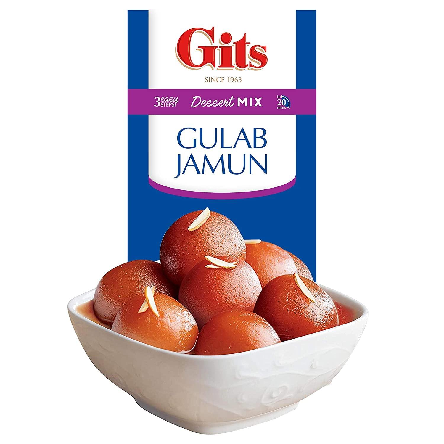 Gits Gits Instant Gulab Jamun Dessert Mix, Makes 40 per Pack, Pure Veg, Delicious Indian Dessert and Mithai, 400g (Pack of 2, 200g Each), White